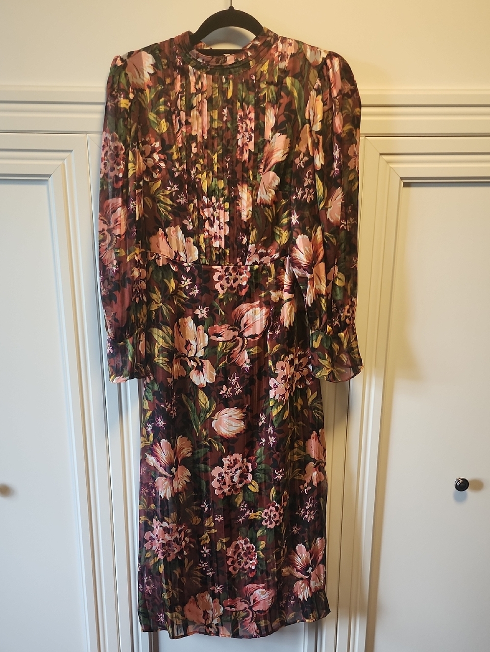 Topshop Plum Burgundy Floral Vintage Midi Dress Pink Fall 70s Boho Western
